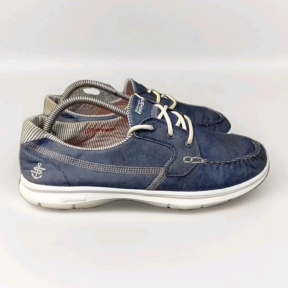 Skechers Go Step Navy Blue Boat Shoes Goga Max Loafers 14428 Womens 11
